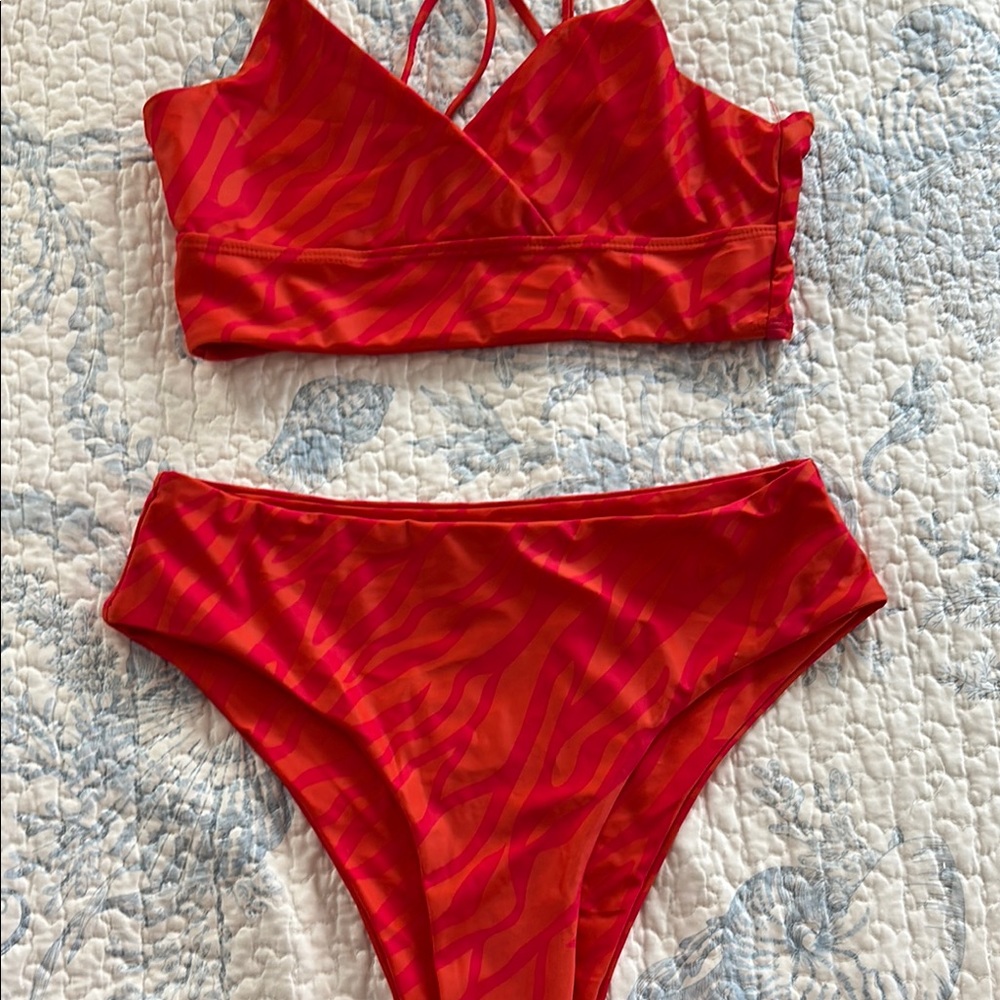 Red and Orange Zebra Print Bikini Set